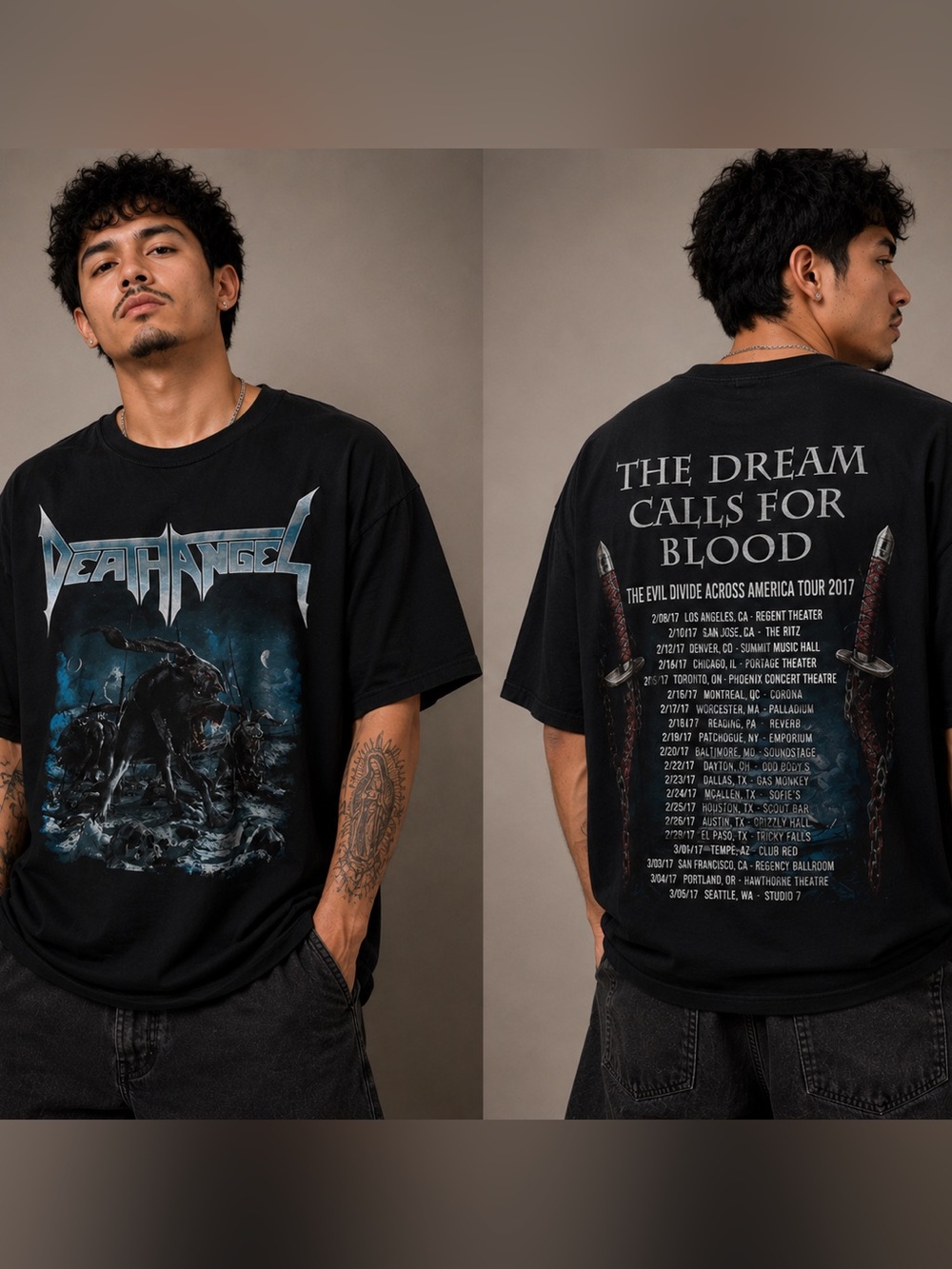 Death Angel Graphic Tee - Black with Blue Artwork‎